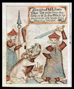 O deus nórdico Tyr perdendo a mão para o lobo amarrado, Fenrir